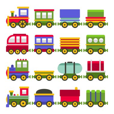 Karikatür tarzı Colortoy demiryolu tren seti. Vektör