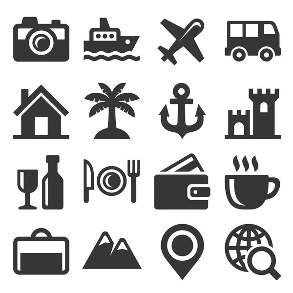 Conjunto de iconos de viaje y transporte. Vector — Vector de stock