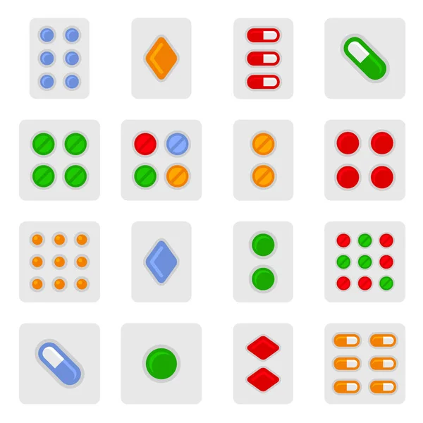 Drug Pills in Blister Icons Set. Vector — Stock Vector