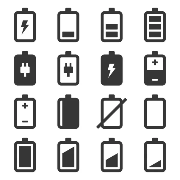 Batteri ikoner Set på vit bakgrund. Vektor — Stock vektor