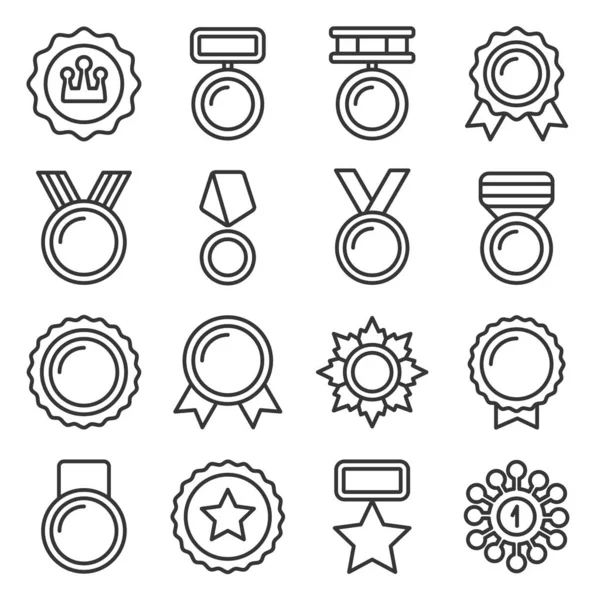 Medaille, Trophäe und Auszeichnungen Icons Set. Linienstilvektor — Stockvektor