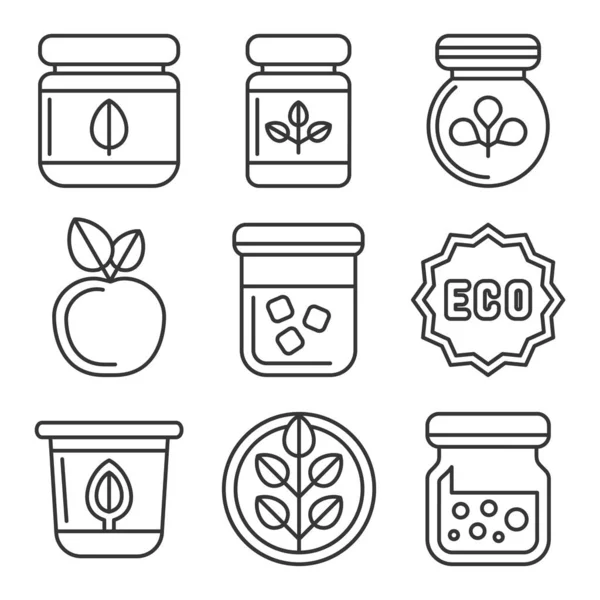 Organic Farm Food Icons Set su sfondo bianco. Vettore stile linea — Vettoriale Stock