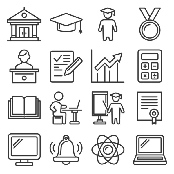 Iconos educativos. Conjunto de estudios universitarios y escolares. Estilo de línea Vector — Archivo Imágenes Vectoriales