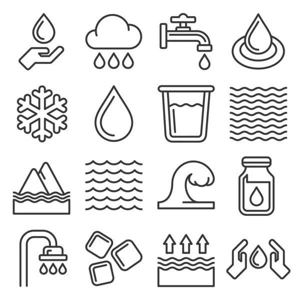 Iconos de agua sobre fondo blanco. Estilo de línea Vector — Archivo Imágenes Vectoriales