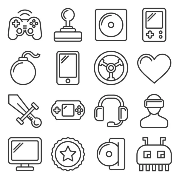 Ícones de jogos de computador definidos no fundo branco. Linha estilo Vector —  Vetores de Stock