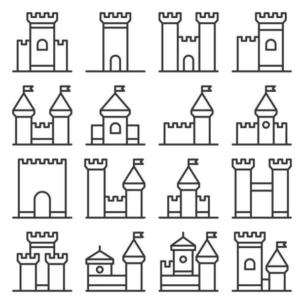 Castle Icon Line Style Set no fundo branco. Vetor — Vetor de Stock