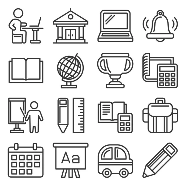 Iconos escolares y educativos ambientados en el fondo blanco. Estilo de línea Vector — Vector de stock