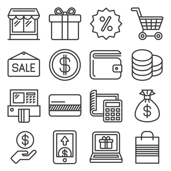 Shopping Icon Set op witte achtergrond. Lijnstijlvector — Stockvector