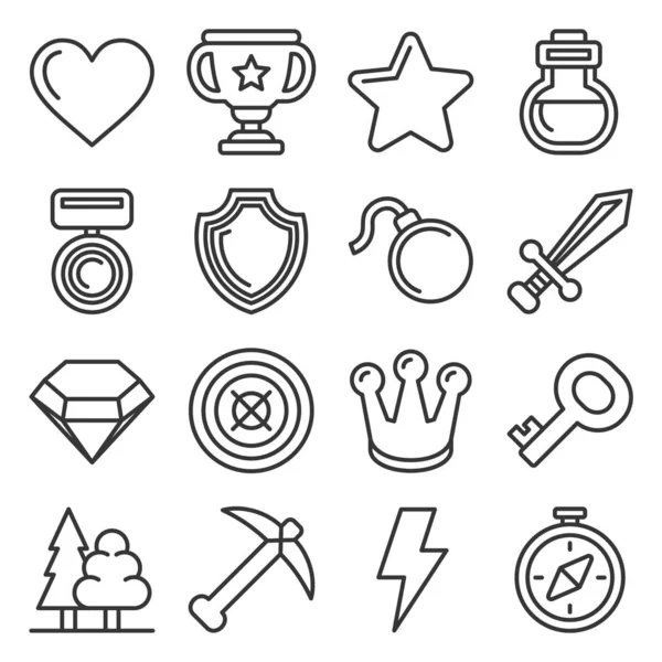 Computer Games Icons Set on White Background. Line Style Vector — Stock Vector