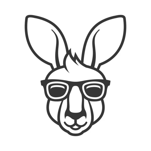 Kepala Kanguru dalam Ikon Kacamata Hitam. Logo di White Background. Vektor - Stok Vektor