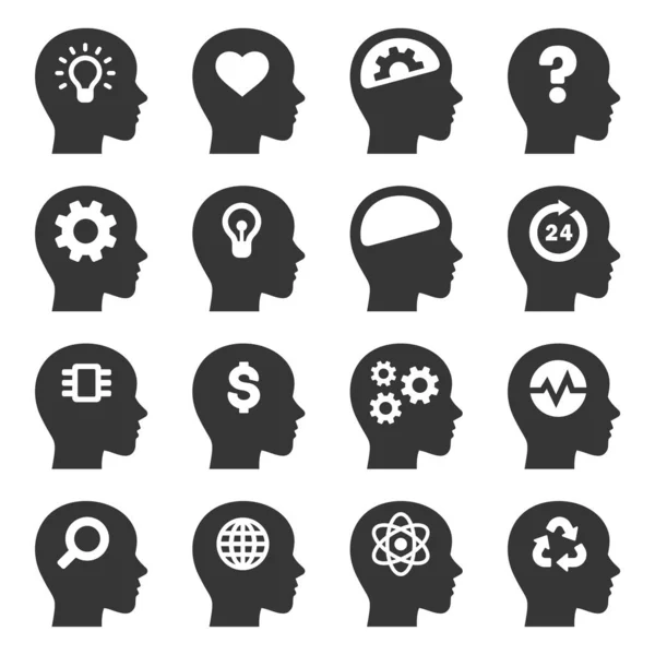 Iconos de cabeza pensante Conjunto en fondo blanco. Vector — Vector de stock
