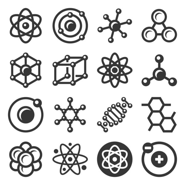 Атом и молекулярные иконы на белом фоне. Вектор
