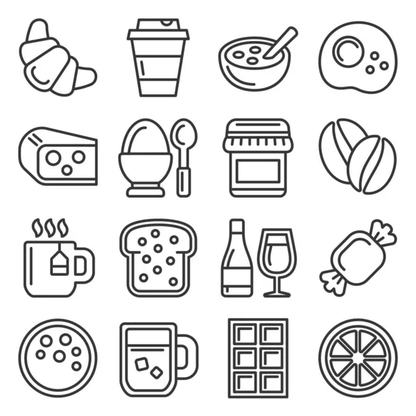 Icone della colazione impostate su sfondo bianco. Vettore stile linea — Vettoriale Stock