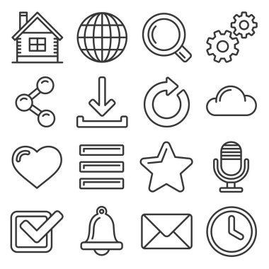 Beyaz Arkaplanda Web Simgesi Ayarlandı. Satır Biçimi Vektörü