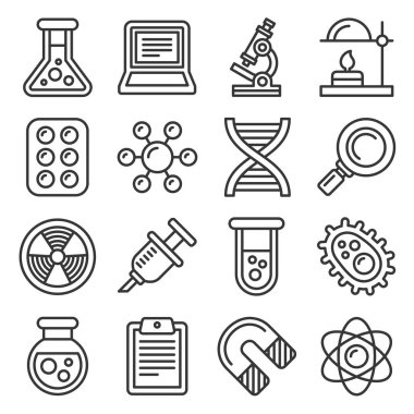Science Icons Set on White Background. Line Style Vector