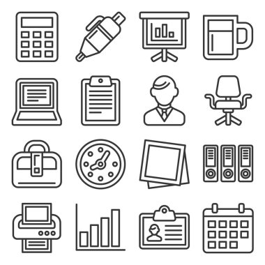Office Supplies Icons Set on White Background. Line Style Vector