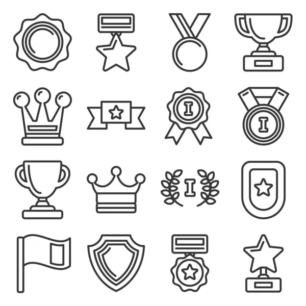 Awards and Trophy Icons Set. Line Style Vector — Stok Vektör