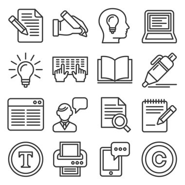 Copywriting Icons Set on White Background. Line Style Vector