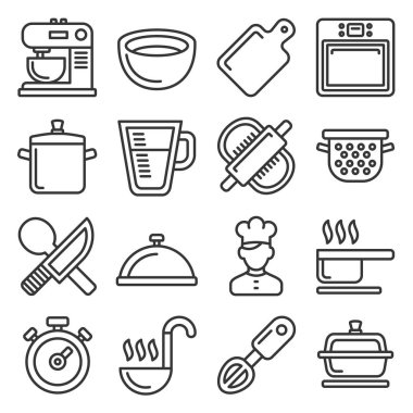 Cooking Icons Set on White Background. Line Style Vector