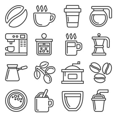 Coffee Icons Set on White Background. Line Style Vector
