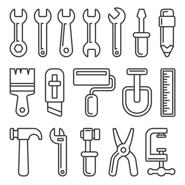 Conjunto de iconos de herramienta sobre fondo blanco. Estilo de línea Vector — Archivo Imágenes Vectoriales