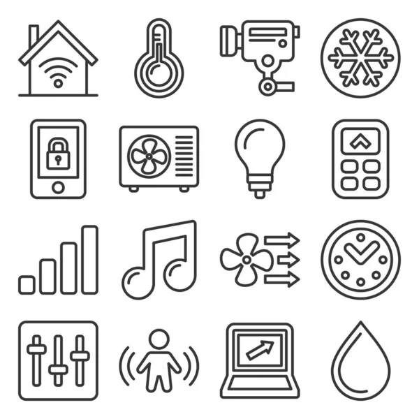 Smart Home Icons Set on White Background (en inglés). Estilo de línea Vector — Vector de stock