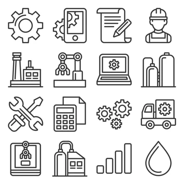 Conjunto de iconos de fabricación e ingeniería. Estilo de línea Vector — Vector de stock