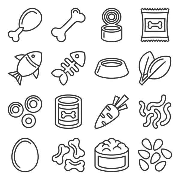 Pet Food Icons Set on White Background. Line Style Vector — Stock Vector