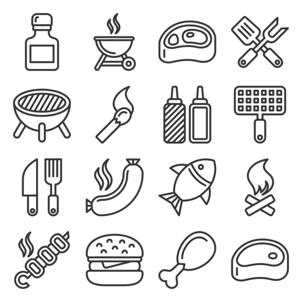 BBQ and Grilling Icons Set. Line Style Vector — 图库矢量图片