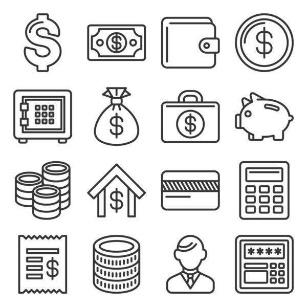 "Money and Banking Icon Set". Вектор стиля
