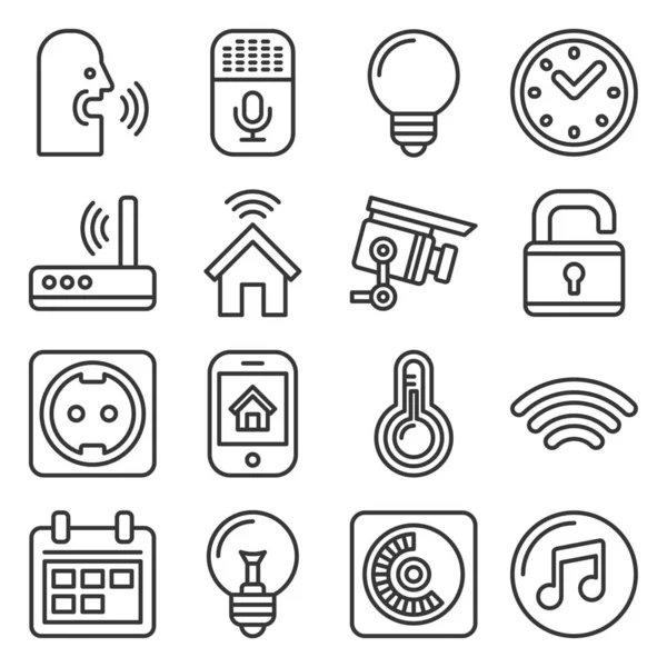 Smart Home and Voice Control Icons Set. Line Style Vector — 图库矢量图片