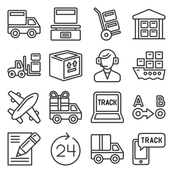 Conjunto de iconos de envío, logística y entrega. Estilo de línea Vector — Vector de stock