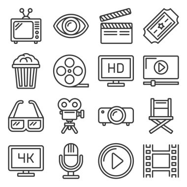 Movie Cinema Icons Set. Line Style Vector