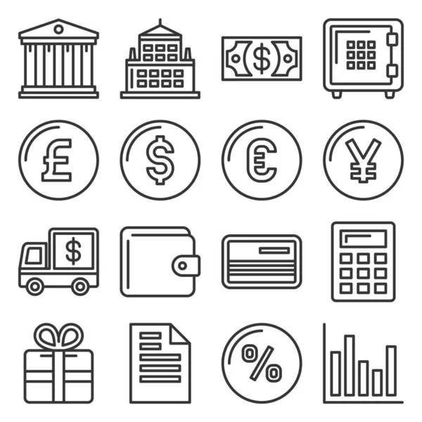 Conjunto de iconos bancarios y financieros. Estilo de línea Vector — Vector de stock