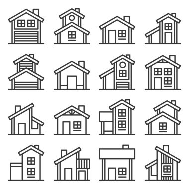 Houses Buildings Icons Set. Line Style Vector