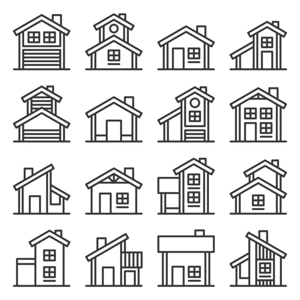 Houses Buildings Icons Set. Line Style Vector — Stok Vektör