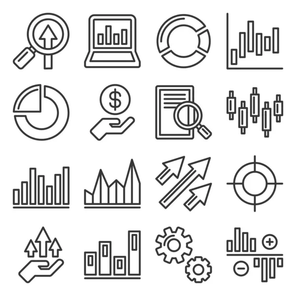 Mercado de ações conjunto de ícones de negociação. Linha estilo Vector —  Vetores de Stock