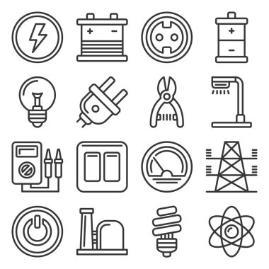 Electricity Icon Set on White Background. Line Style Vector