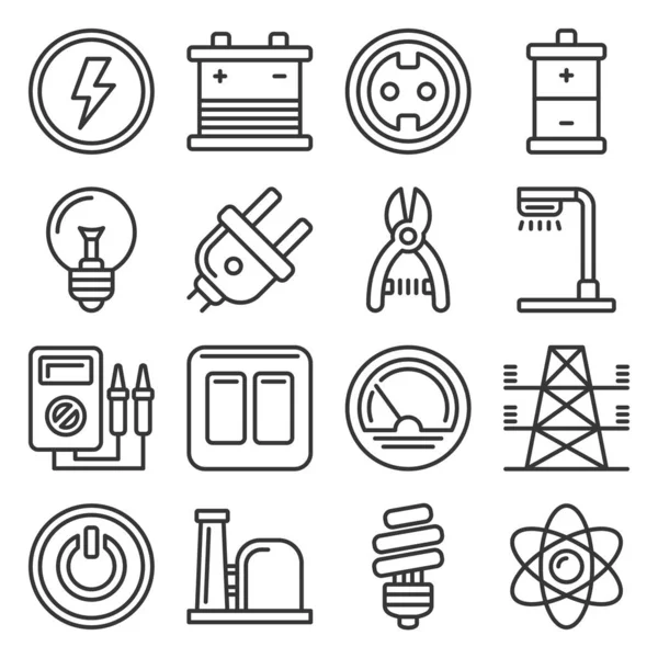 Electricity Icon Set on White Background. Line Style Vector — 图库矢量图片
