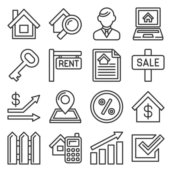 Real Estate Icons on White Background. Line Style Vector — Stok Vektör