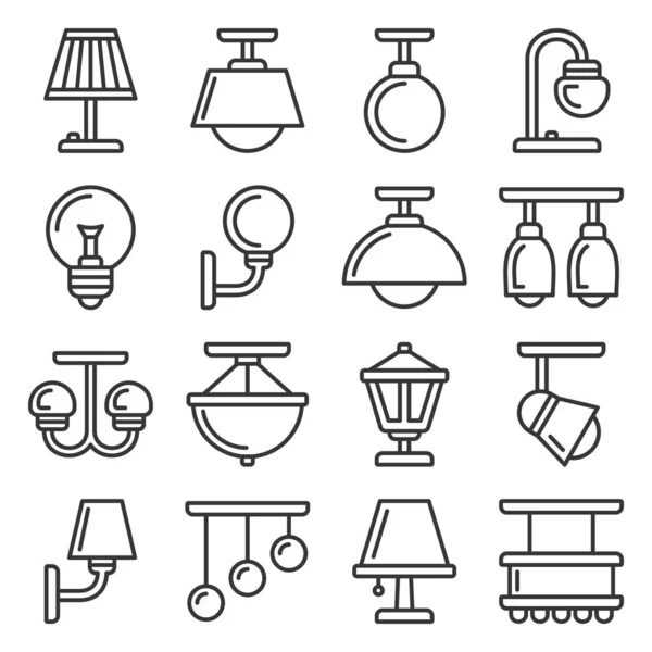 Lamp pictogrammen ingesteld op witte achtergrond. Lijnstijlvector — Stockvector