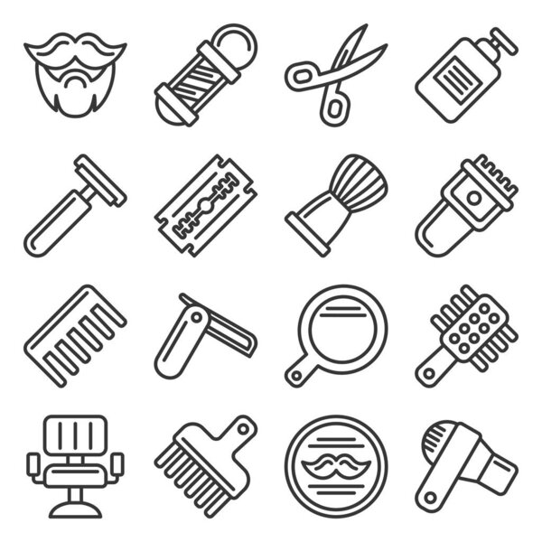 Barber Shop Icons Set on White Background. Line Style Vector