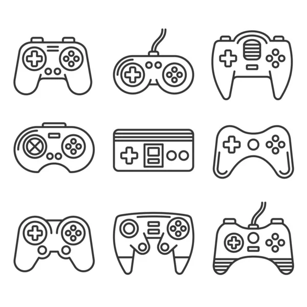 Gamepads Icono conjunto sobre fondo blanco. Estilo de línea Vector — Vector de stock
