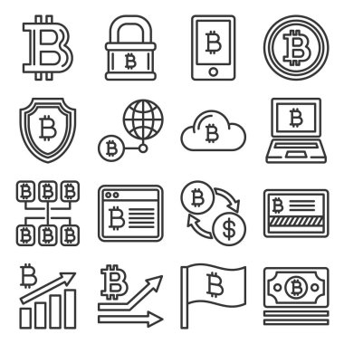 Bitcoin Icons Set on White Background. Line Style Vector