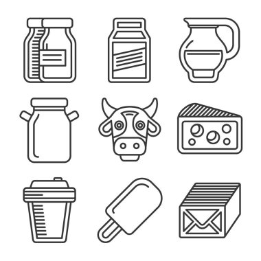 Milk Icons Set on White Background. Line Style Vector