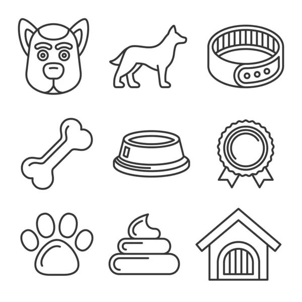 Cão Ícones Set no fundo branco. Linha estilo Vector — Vetor de Stock