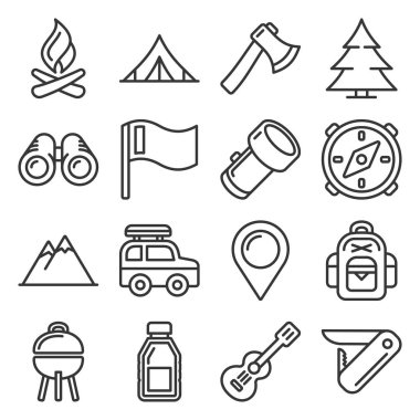 Hiking and Camping Icons Set. Line Style Vector