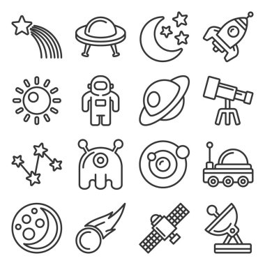 Space Icon Set on White Background. Line Style Vector