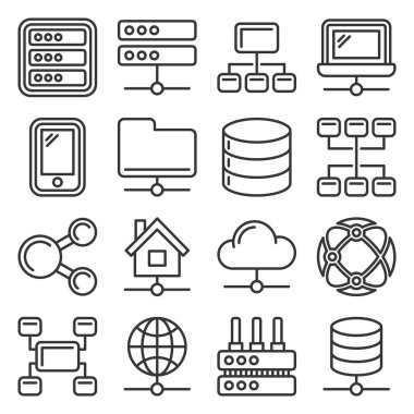 Network Icons Set on White Background. Line Style Vector