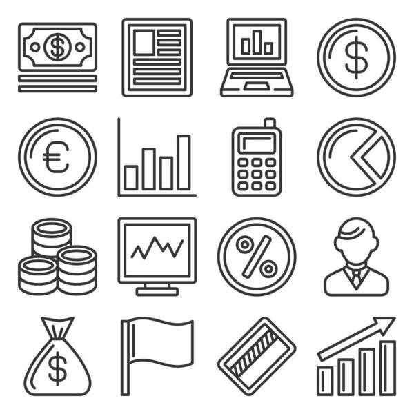 Money Icon Set on White Background. Line Style Vector